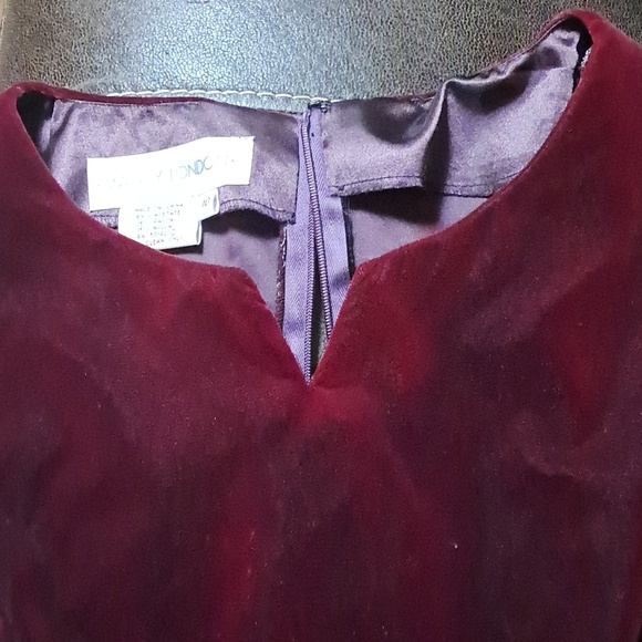 Maggy London Velvet Dress Women Burgundy V Neck Pleated Dark Romantic Midi
